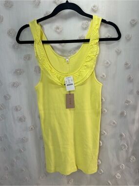 NWT J. Crew Women’s Neon Yellow Ruffle Scoop Neck Tank Size Large